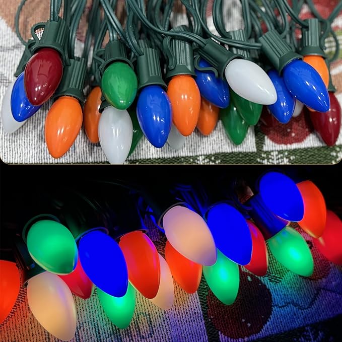 SUNSGNE C7 LED Outdoor Christmas Lights, 25ft Vintage Christmas Lights with 27 LED Plastic Colored Bulbs(2 Spare) | Lumora