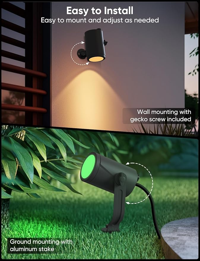 APPECK Smart Outdoor Spot Lights 24W, RGBCW Color Changing Landscape Lights 4 Pack, IP65 Waterproof Low Voltage | Lumora