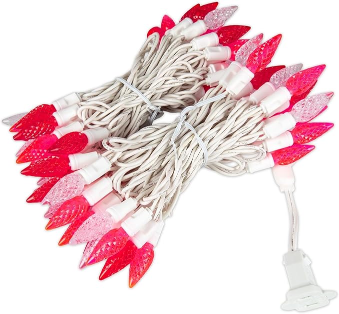 70 Light 24Ft Valentine's Day Lights Commercial String Lights C6 LED Strawberry Faceted Bulb – Red/Pink/Pure Whtie | Lumora