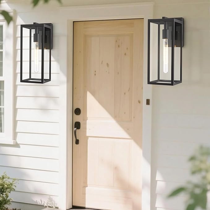 Bestshared Outdoor Wall Sconce Lights,15 Inch Exterior Wall Lantern with Clear Glass, Black Porch Sconce | Lumora