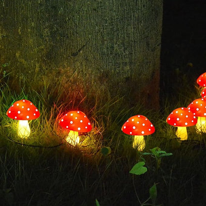 Upgraded 8-Pack Red Solar Mushroom Lamp for Garden Decor, 8 Modes Solar Mushroom Garden Lights Outdoor Waterproof Mushroom Solar String Lights for Christmas Halloween Garden Pathway Yard Lawn