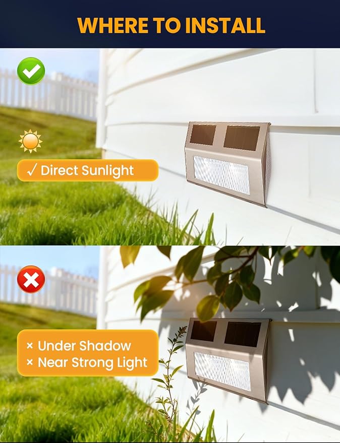 Solar Step Lights, 6 Pack Solar Powered Deck Lights, Outdoor Waterproof Pathway Light, Auto On/Off, 6500K Cool White Outdoor Lighting for Garden Stairs, Fence, Yard, Patio, Wall, Walkway, Porch