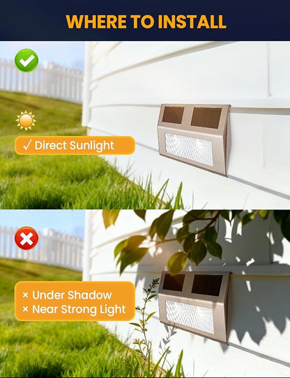 Solar Step Lights, 6 Pack Solar Powered Deck Lights, Outdoor Waterproof Pathway Light, Auto On/Off, 6500K Cool White Outdoor Lighting for Garden Stairs, Fence, Yard, Patio, Wall, Walkway, Porch