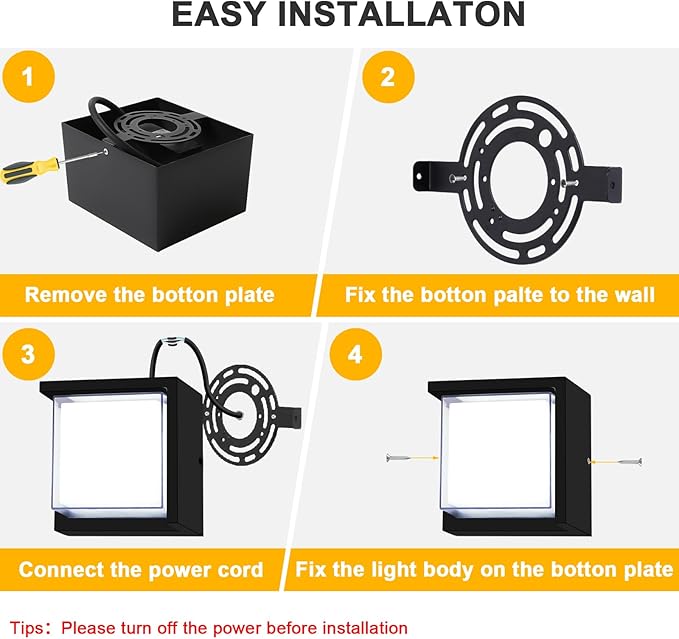 Outdoor Wall Light, 6000K Daylight Small Anti Rust Exterior Wall Lighting Fixtures, Black Square Wall Mount 12W LED | Lumora