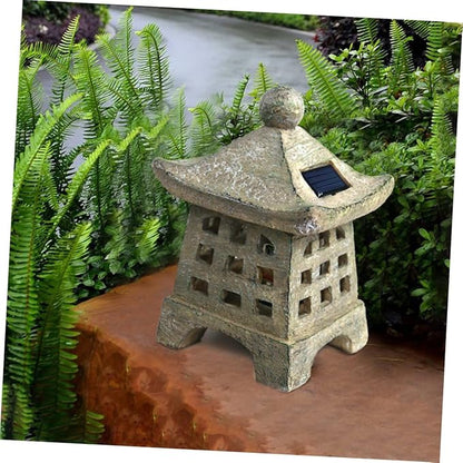 NUOBESTY Solar Outdoor Pagoda Light Waterproof Resin Garden Decoration 2-Pack Solar Pathway Lights for Landscape and Patio Japanese Style Statue LED Lighting