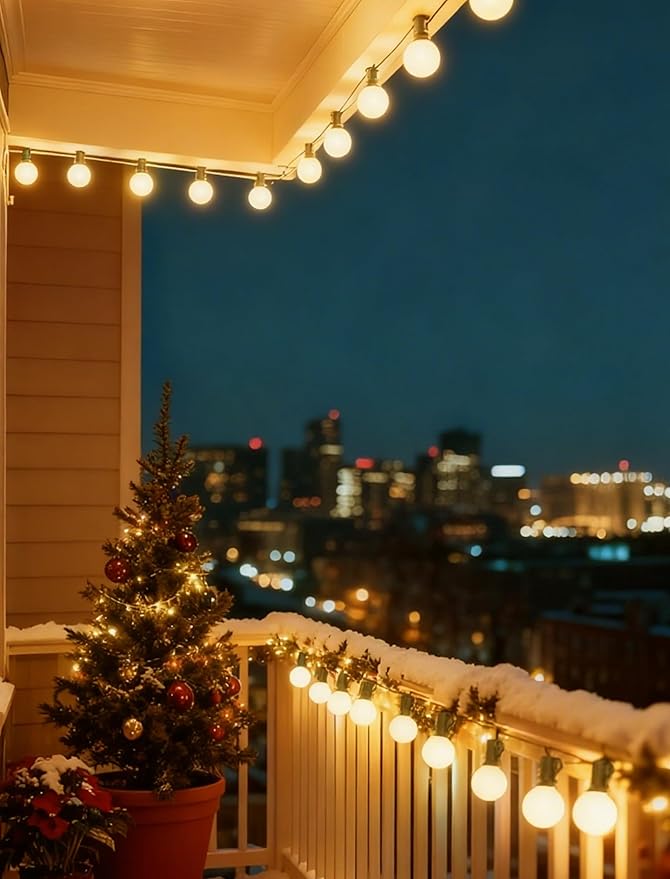 50Ft Christmas Outdoor String Lights with 27 LED Frosted White Bulbs, G40 Globe Christmas String Lights for Indoor | Lumora