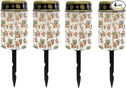 Sunflower Highland Cow Solar Lights Outdoor Waterproof Garden Stake Lights LED Solar Lantern Yard Patio Driveway Solar-Powered Fairy Lights for Outside,Flameless Warm White Lights