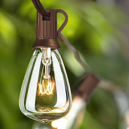 SUNSGNE 25FT Outdoor Edison Bulb String Lights with 27 Clear Edison Bulbs, ST35 Vintage String Lights for Patio, Garden, Backyard, Porch, Bistro Party Decoration, E12 Socket Base (Brown Wire)