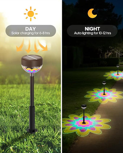 Solar Pathway Lights Outdoor, 8 Pack 1200mAh Solar Powered Garden Lights, 2 Themes Flower & Christmas, Height-Adjustable, Waterproof LED Projection Lighting for Yard Walkway Driveway Patio Decor