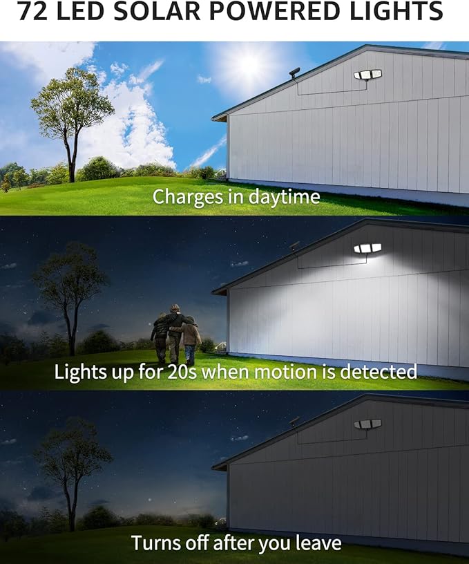 Lepro Bundle - Solar Flood Light 3 Adjustable Heads with Separeted Solar Panel & 50 ft Outdoor String Lights 25 LED G40 Edison Bulbs String Lights
