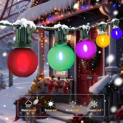 50Ft Outdoor Globe String Lights, LED G40 Colored Christmas Lights with 27 Shatterproof Frosted Globe Light Bulbs(2 Spare) for Holiday Gifts Bistro Balcony Roofline Garden Decor-Multicolor