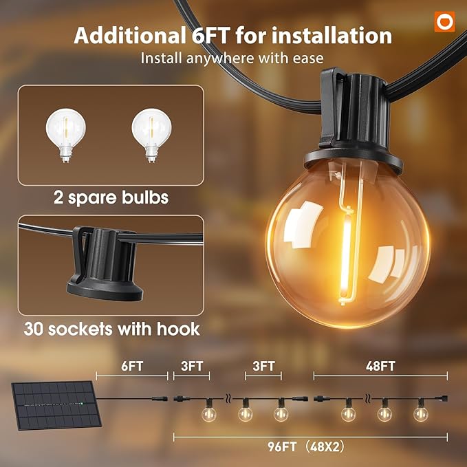 addlon 102FT Solar String Lights Outdoor Waterproof G40 with 32 Bulbs