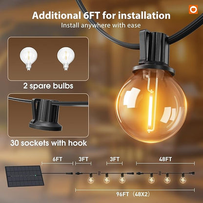 addlon 102FT Solar String Lights Outdoor Waterproof G40 with 32 Bulbs
