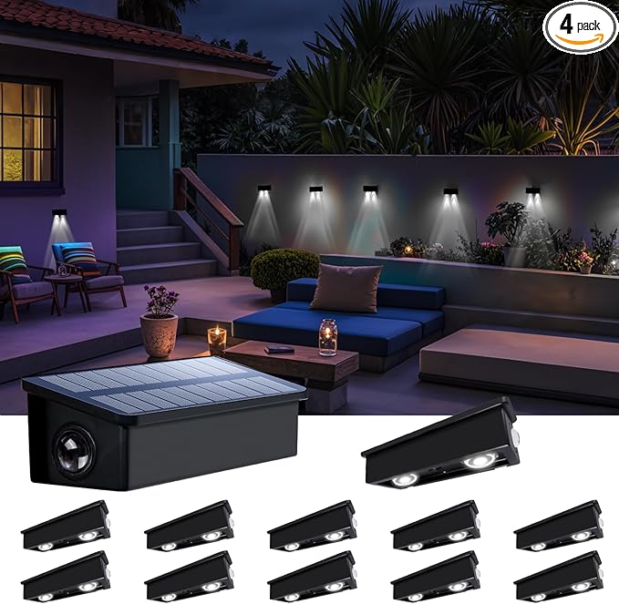 Fence Lights Solar Powered Outdoor Waterproof Outside Wall LED Landscaping Lamp 12 Pack for Yard, Deck, Patio, Rail, Garage, Pool, Balcony, Energy Efficient Cool White Safety and Ambiance,Easy Install