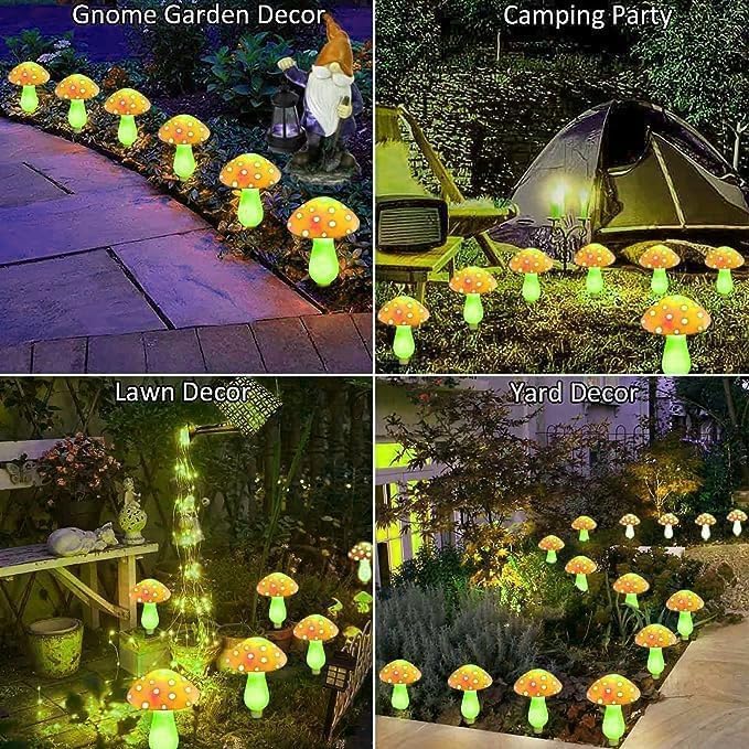 Generic Mushroom Solar Lights Outdoor, Waterproof Mushroom Landscape Lights 8 Lighting Modes Mushroom Garden Fairy Lights (Yellow, 6 Pack)