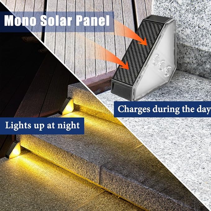 Solar Stair Lights 12 Pack, Solar Step Light for Outdoor Stairs Waterproof for Rain & Snow, Warm White (3000K) LED Lights for Patio, Garden, Porch, Deck, Front Step & Staircase