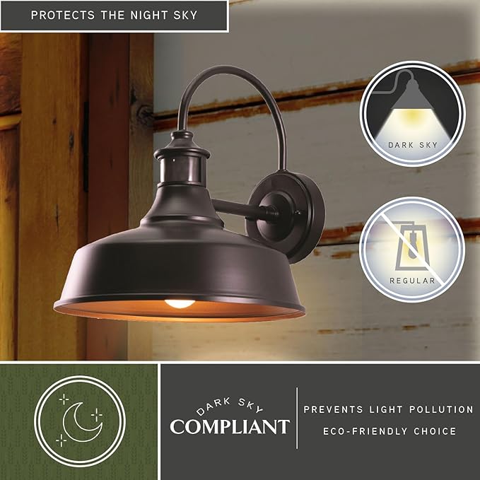 VAXCEL Dorado Outdoor Steel Wall Light with Motion Sensor, 12" W x 12.25" H Rustic Farmhouse Gooseneck Wall Sconce for Porch, Patio, Deck, or Front Door, Bronze
