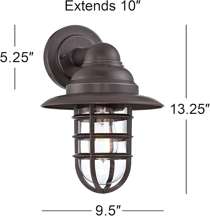 John Timberland Marlowe Rustic Industrial Farmhouse Outdoor Wall Light Fixture Bronze Hooded Cage 13" Clear Glass for Exterior Barn Deck House Porch Yard Patio Outside Garage Front Door Garden