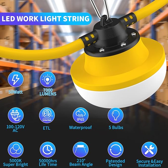 New Upgrade 50FT Construction String Lights LED Industrial Grade Best for Construction Sites,Renovation | Lumora