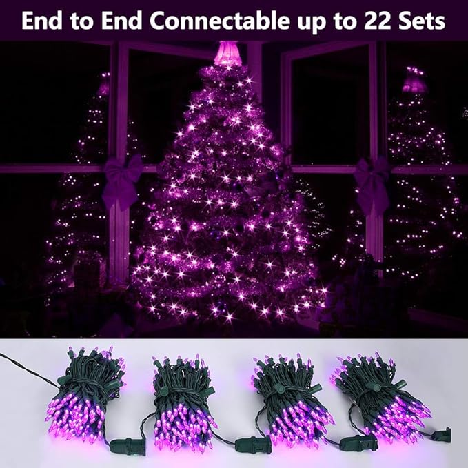 Brizled Purple Valentine Lights, 33ft 100 LED Valentine's Day Lights Outdoor, Connectable Purple String Light 120V UL Certified Christmas Tree Light, Indoor Xmas Light for Xmas Tree Party Home Decor