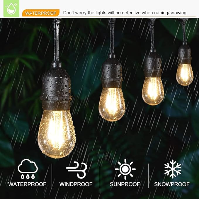 LED Patio String Lights, 70ft 30 Lights Adapter Powered, E26 Socket with S14 Bulbs Weatherproof Outdoor Bistro | Lumora