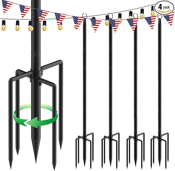 4 Pack 9.3Ft String Light Poles, Outside Metal Poles with Fork, Lighting Hanging Post Accessories for Patio Decor | Lumora