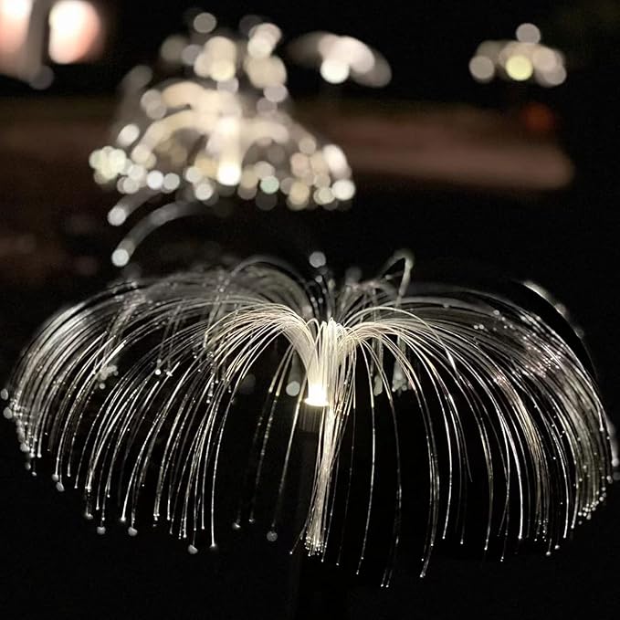 Solar Weeping Willow Firework Light, Outdoor Jellyfish Solar Garden Decorative Stake Lights for Walkway Pathway Backyard Christmas Decoration Parties (2 Pieces) (Warm White)