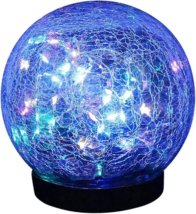 Solar Cracked Quartz Pathway Lights – IP68 Waterproof Dual-Temperature Glow for Garden Safety Artisanal Glass Globe with 10hr Runtime (Patio/Yard Decor) (Multicolored)