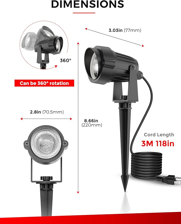 L LOHAS LED Red Spotlight Outdoor, Tree Spot Lights for Yard, Auto On/Off 5W 120V Landscape Lighting for House | Lumora
