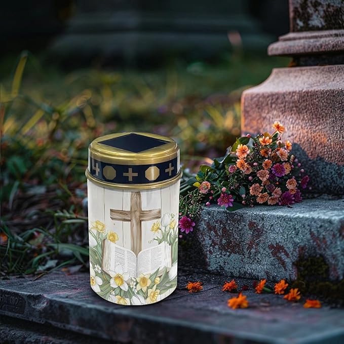 Cross Bible Solar Lights for Grave Solar Led Lights for Outside Waterproof Landscape Lights Cross Candle Holder for Cemetery Prayer Signs Solar Light Grave Garden Lawn Patio Yard Decor