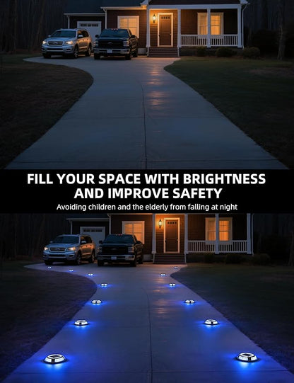 VOLISUN Solar Driveway & Deck Lights 12 Pack Waterproof Dock & Marine Ground Lights,2-in-1 Blue & White LED,Solar Marker for Pathways,Steps,and Warning Signs,Auto On/Off