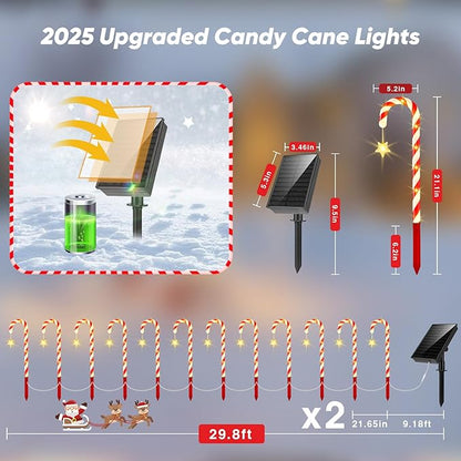 Solar Christmas Lights Outdoor Decorations: 24-Pack Candy Cane Pathway Lights with 10 Modes - Unique Xmas Gifts for Mom Women - Waterproof Decorative Christmas Yard Stakes for Holiday Garden Decor