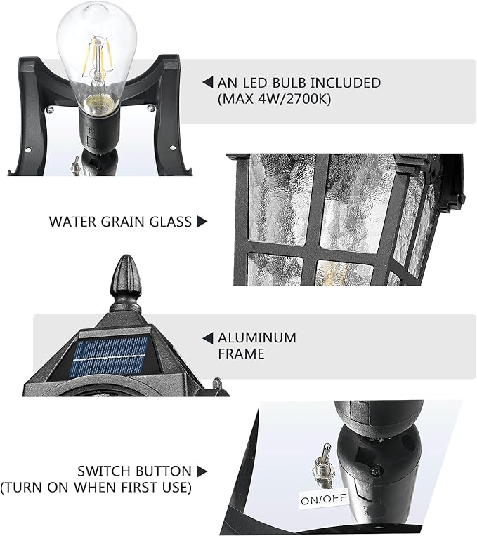 Emliviar 17.3 Inch Solar Lamp Post Light in Black Finish, Dusk to Dawn Outdoor Light Fixture with Remote Control | Lumora