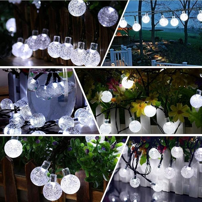 Solar String Lights Outdoor Waterproof,50LED Crystal Globe Solar String Lights,8 Mode 7M/24Ft Outdoor Solar Powered String Light for Garden,Patio,Christmas,Parties,Wedding,Festival (Cool White)