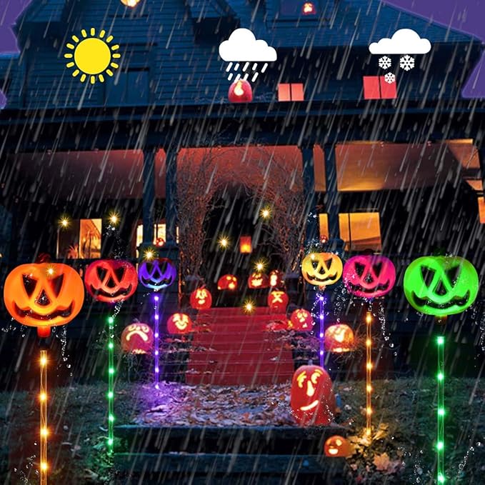 Homeleo Set of 6 Solar Pumpkin Pathway Lights for Halloween Decorations Outdoor, Color Changing Outdoor Lights | Lumora