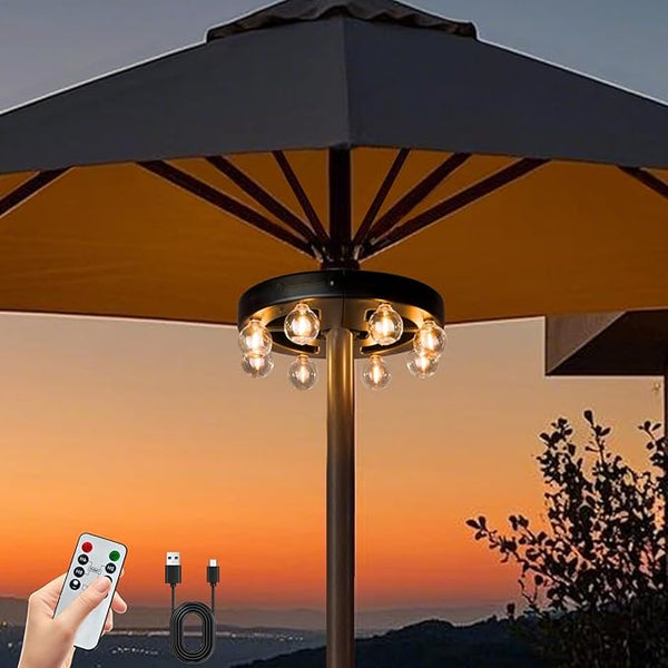 Umbrella Lights Outdoor Patio, Rechargeable Cordless with Dimmer &Timer, 8 Bright Warm White LED Bulbs Perfect for | Lumora