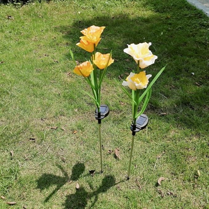 POPETPOP 2Pcs Solar Power LED Daffodil Flower Lights Lawn Insert Lights for Garden Decoration Orange Yellow White Yellow Flower Branches Energy Saving Outdoor Lighting