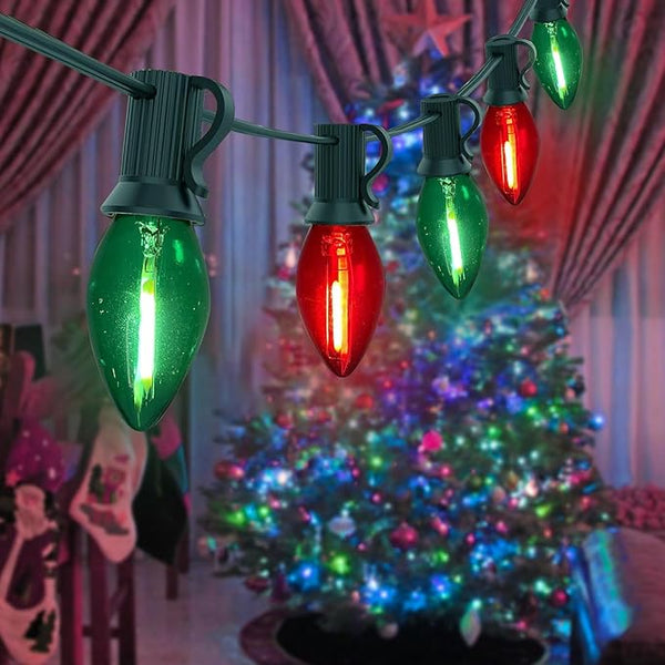 25FT C7 Christmas Lights Outdoor, Red Green Classic 2-Color LED String Lights for Roof, Fence, Tree, Traditional | Lumora