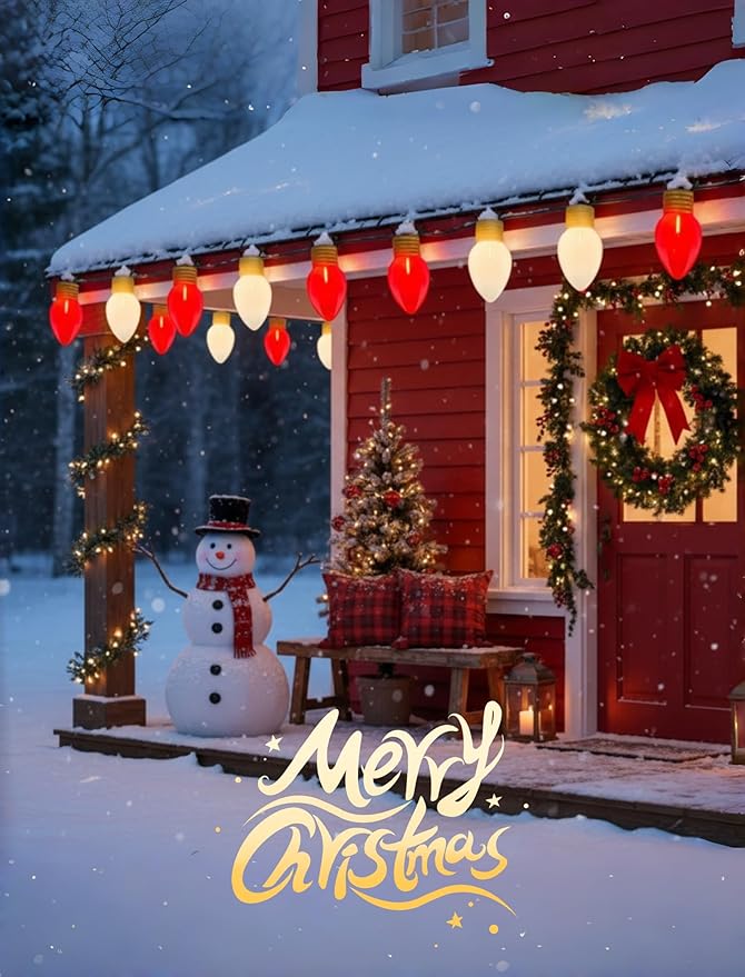 16FT Jumbo Red and White Christmas Lights Outdoor with 10 LED Red and White Bulbs,Jumbo Giant Christmas String | Lumora