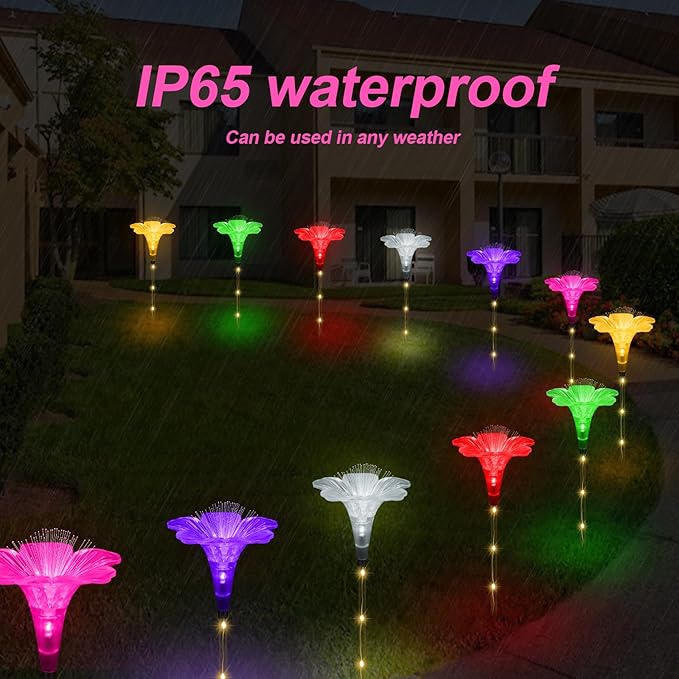 Upgraded Solar Garden Light Outside Decorations,Set of 6PCS Multicolor Optical Fiber Bigger Lily Flowers Light Outdoor Waterproof Solar Flowers Lights for Xmas Housewarming Gifts Decor