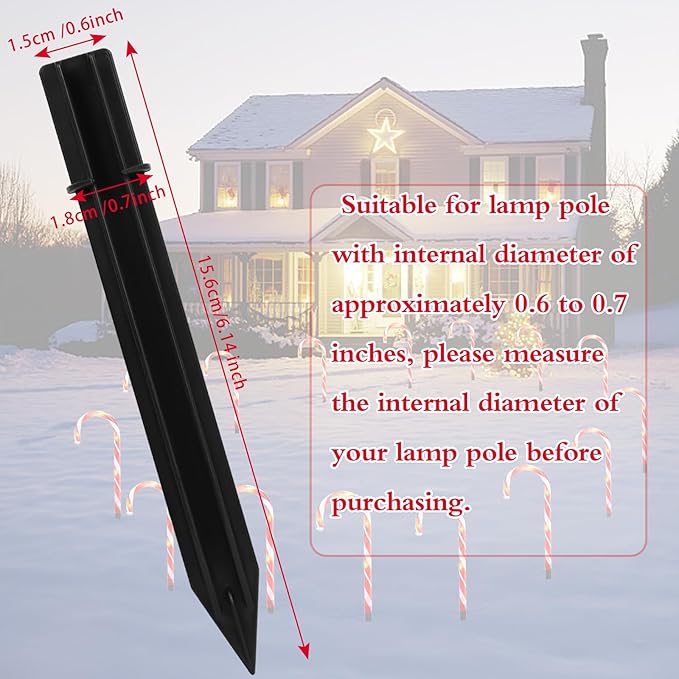 24 Pcs Replacement Stakes for Christmas Candy Cane Lights Outdoor, Pathway Markers Lights Spike Replacer for Pathway Lights Accessories (0.68'*6.05')