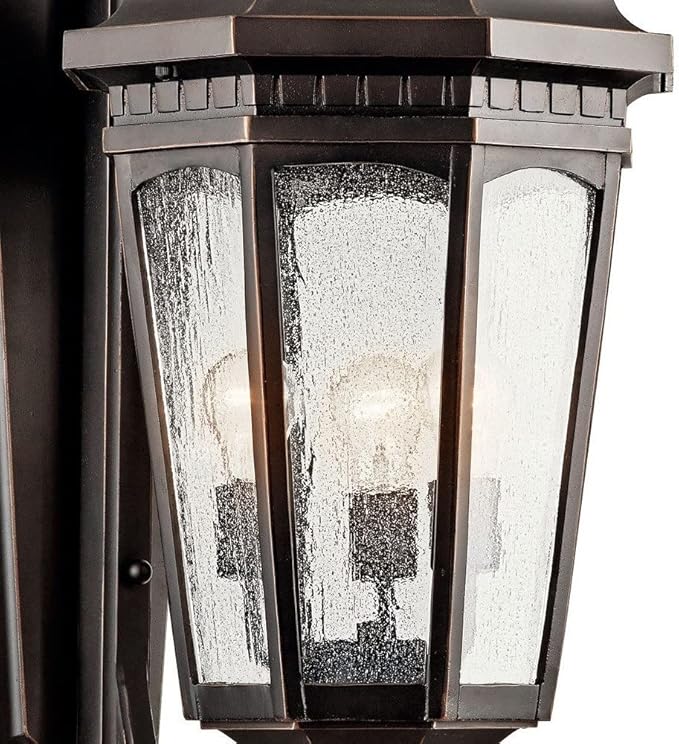 Kichler Courtyard 40.50" 3 Light Outdoor Wall Light with Clear Seeded Glass in Textured Black | Lumora