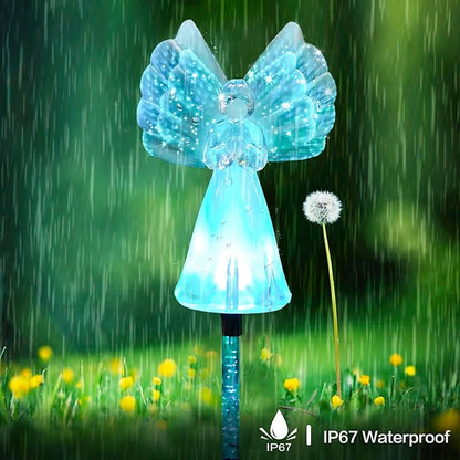 Outdoor Solar Garden Lights,4 Pack Solar Angel Decorative Lights, IP67 Waterproof Color Changing LED Solar Outdoor Lights,Solar Stake Lights for Cemetery Grave Garden Patio Yard Lawn Decoration