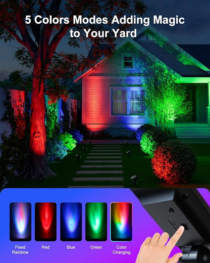 Multi Color Solar Powered Outdoor Spotlights for Christmas Decorations, Reindeer, Santa, Waterproof Landscape Spot Lights for Christmas Tree, Statues, with 15.7ft Cable Separate Panel (4-in-1)
