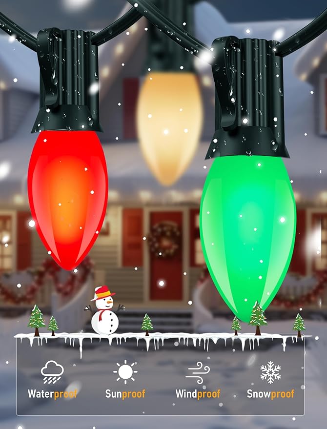 C9 LED Christmas Lights Outdoor 25Ft Outdoor Christmas Decorations String Lights Waterproof with 26 C9 LED Red | Lumora