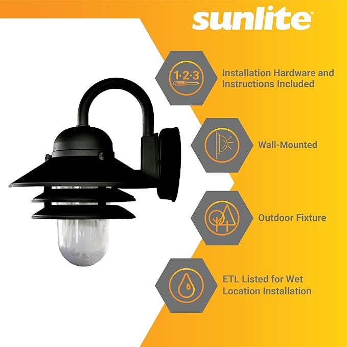 Sunlite 41370-SU Nautical Style Outdoor Wall Fixture, Medium Base Socket (E26), Weatherproof Polycarbonate | Lumora