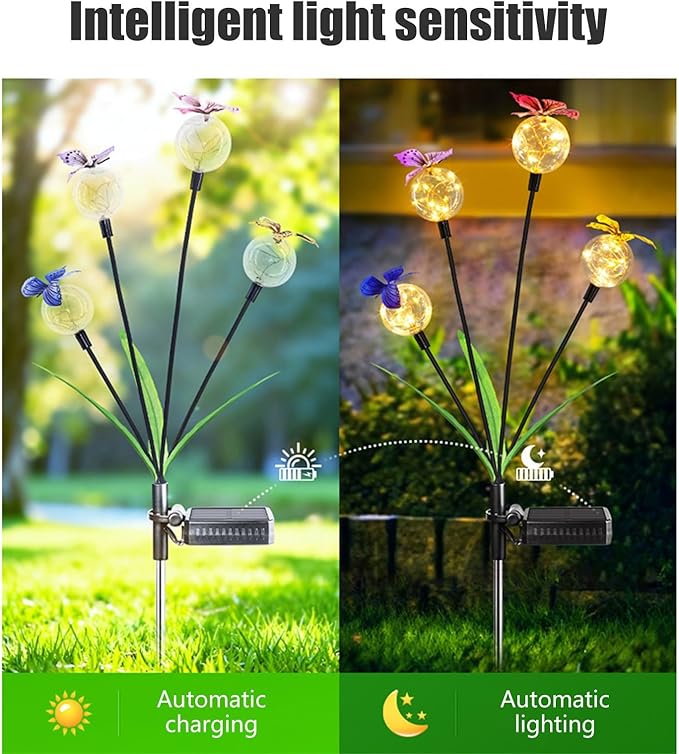 Solar Garden Lights, Swaying Butterfly Light, Swaying in The Wind, Solar Outdoor Lights, Yard Patio Pathway Decoration, Flexibility Iron Wire & Realistic Butterflies (Yellow)