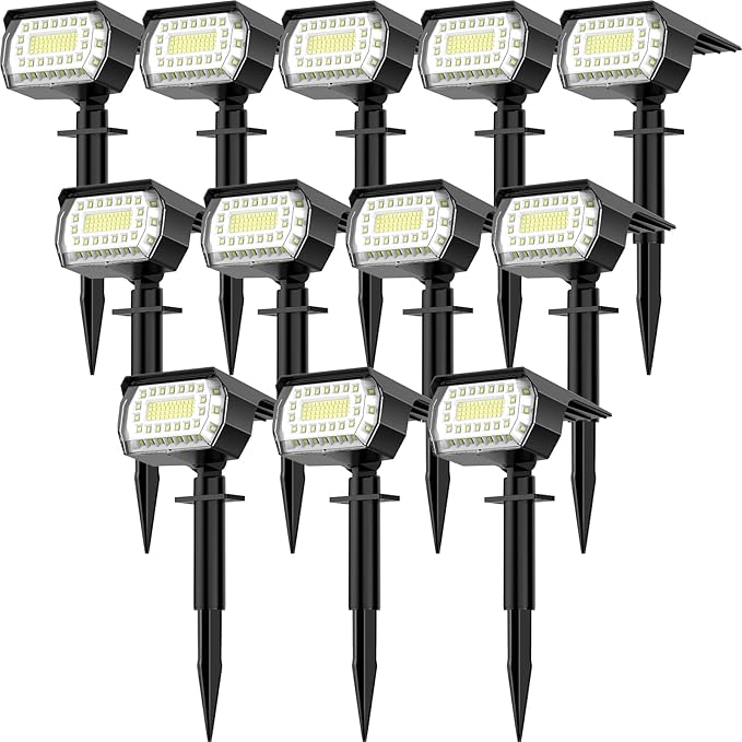 LANSOW Solar Spot Lights Outdoor, [12 Pack/76 LED] 2-in-1 Solar Landscape Spotlights, 3 Modes IP65 Waterproof Dusk | Lumora
