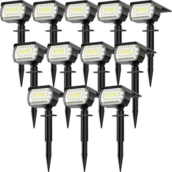 LANSOW Solar Spot Lights Outdoor, [12 Pack/76 LED] 2-in-1 Solar Landscape Spotlights, 3 Modes IP65 Waterproof Dusk | Lumora