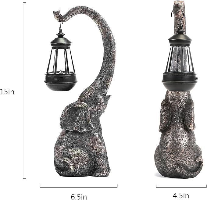 Elephant Garden Statue with Solar Lights, Outdoor Elephant Statues, Porch Decor for Outside Patio Lawn Porch Balcony, Elephant Figurine Decor, Birthday Gifts for Women Mom Grandma Animal Lovers